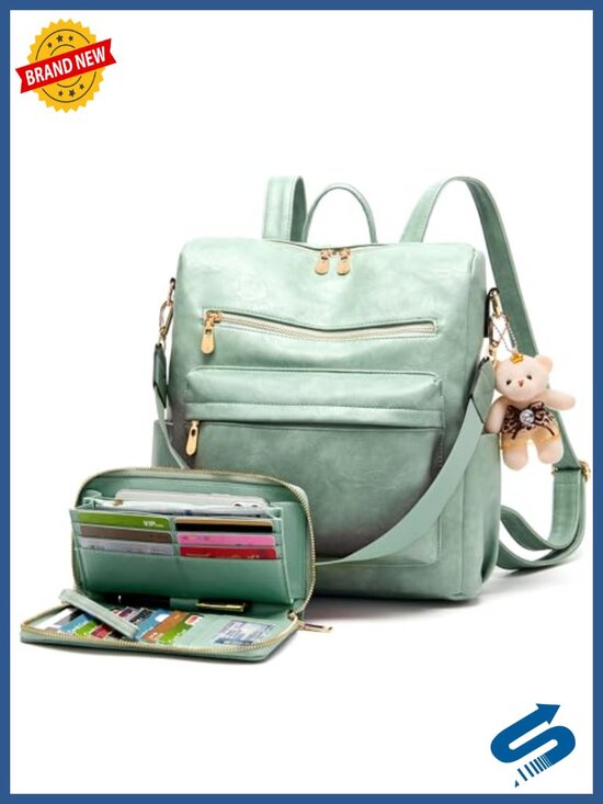 Women\'s Vegan Leather Backpack Purse Set with Wallet Detachable Strap Large main image 5